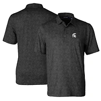 Men's Cutter & Buck Black Michigan State Spartans Pike Constellation Print Stretch Polo