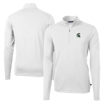 Men's Cutter & Buck White Michigan State Spartans Virtue Eco Pique Recycled Quarter-Zip Jacket