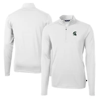 Men's Cutter & Buck White Michigan State Spartans Virtue Eco Pique Recycled Quarter-Zip Jacket