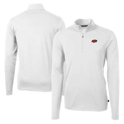 Men's Cutter & Buck White Oklahoma State Cowboys Virtue Eco Pique Recycled Quarter-Zip Jacket