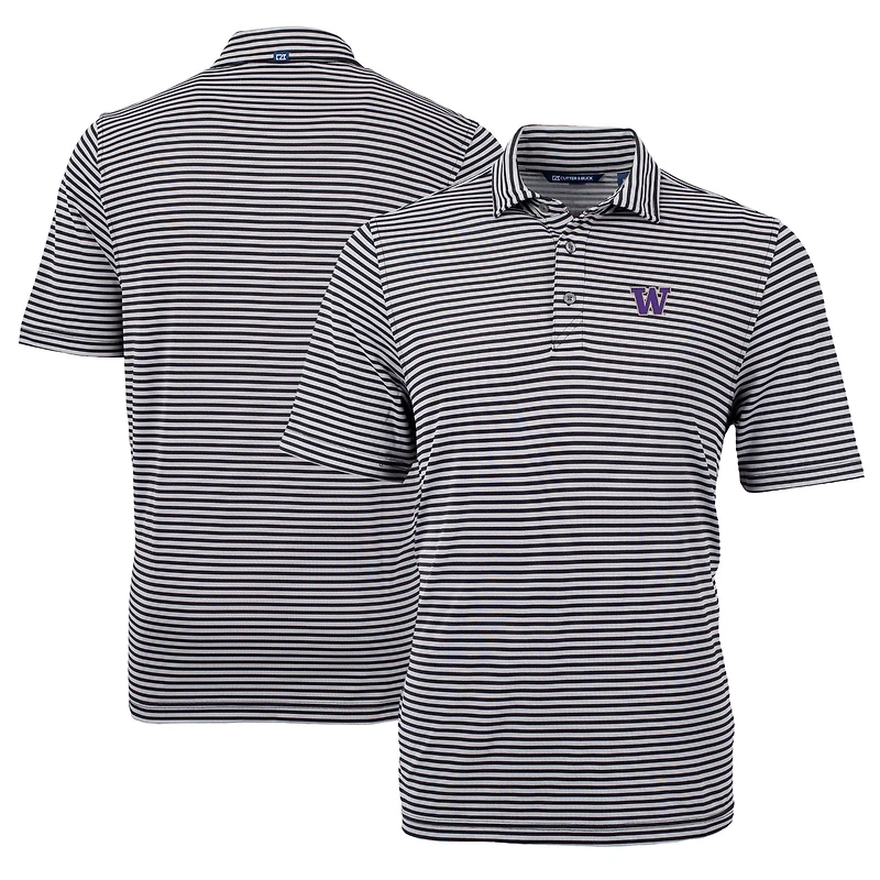 Men's Cutter & Buck Black Washington Huskies Virtue Eco Pique Stripe Recycled Polo