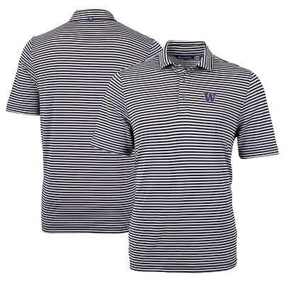 Men's Cutter & Buck Black Washington Huskies Virtue Eco Pique Stripe Recycled Polo