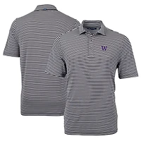 Men's Cutter & Buck Black Washington Huskies Virtue Eco Pique Stripe Recycled Polo