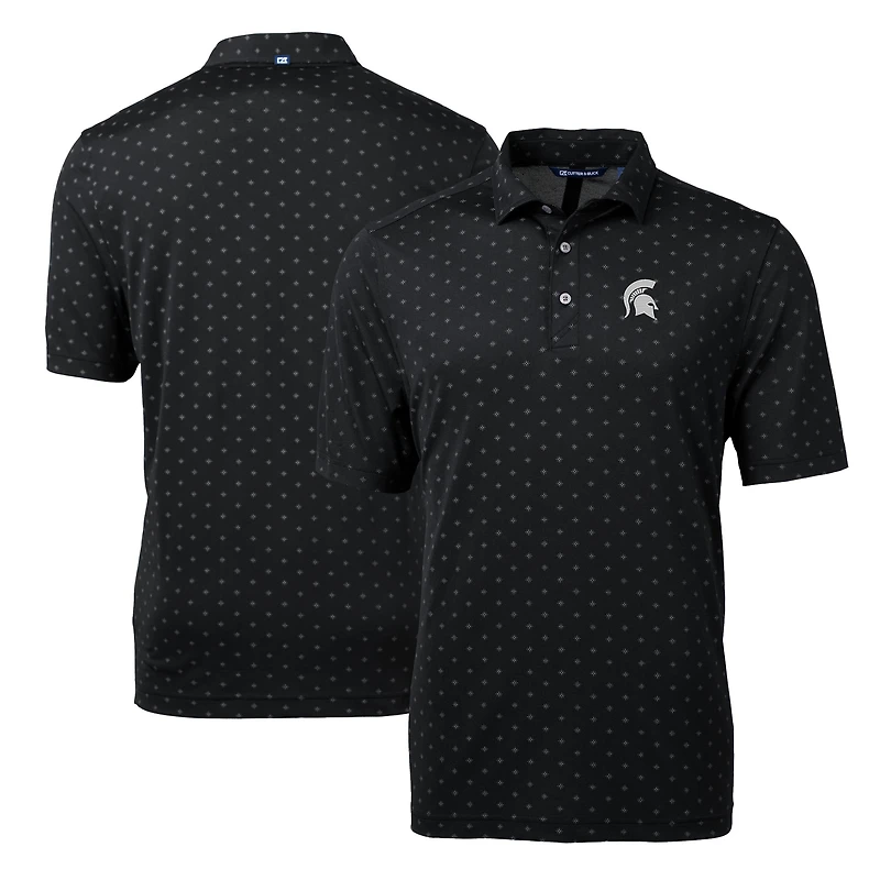 Men's Cutter & Buck Black Michigan State Spartans Virtue Eco Pique Tile Print Polo