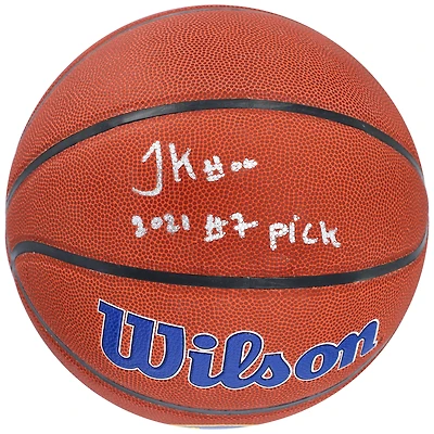 Jonathan Kuminga Golden State Warriors Autographed Wilson Team Logo Basketball with "2021 #7 Pick" Inscription