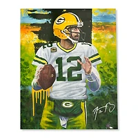 Aaron Rodgers Green Bay Packers Autographed Stretched 30" x 40" Embellished Canvas Giclee Print - Art by Cortney Wall - #1 of Limited Edition 1 - White & Green