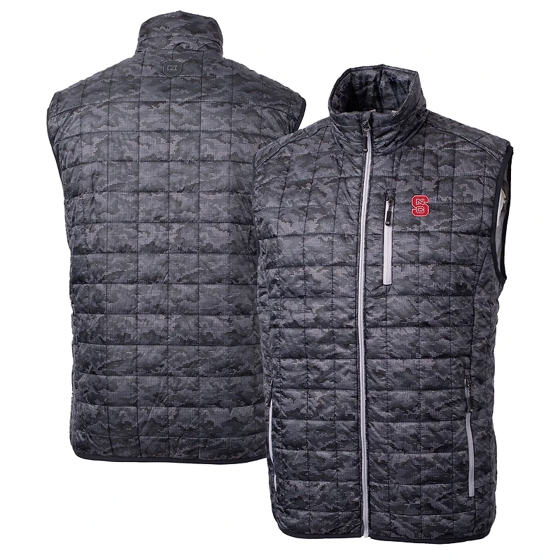 Men's Cutter & Buck  Black NC State Wolfpack Rainier PrimaLoft Eco Insulated Printed Full-Zip Puffer Vest