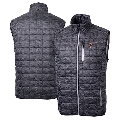 Men's Cutter & Buck  Black Stanford Cardinal Rainier PrimaLoft Eco Insulated Printed Full-Zip Puffer Vest