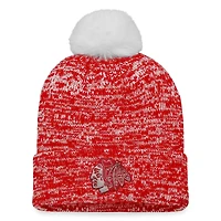 Women's Fanatics Red Chicago Blackhawks Glimmer Cuffed Knit Hat with Pom