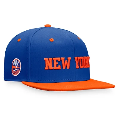 Men's Fanatics Royal/Orange New York Islanders Heritage City Two-Tone Snapback Hat