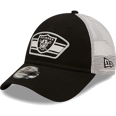 Men's New Era Black/White Las Vegas Raiders Logo Patch Trucker 9FORTY Snapback Hat