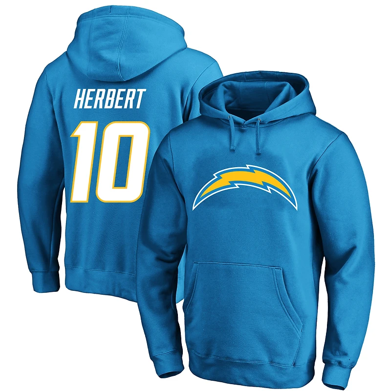 Men's Fanatics Justin Herbert Powder Blue Los Angeles Chargers Big & Tall Fleece Name & Number Pullover Hoodie