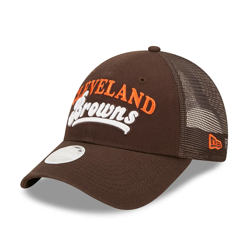 Women's New Era   Brown Cleveland Browns Team Trucker 9FORTY Snapback Hat