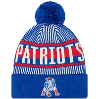 Men's New Era Royal New England Patriots Striped Cuffed Knit Hat with Pom