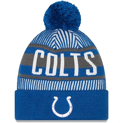 Men's New Era Royal Indianapolis Colts Striped Cuffed Knit Hat with Pom