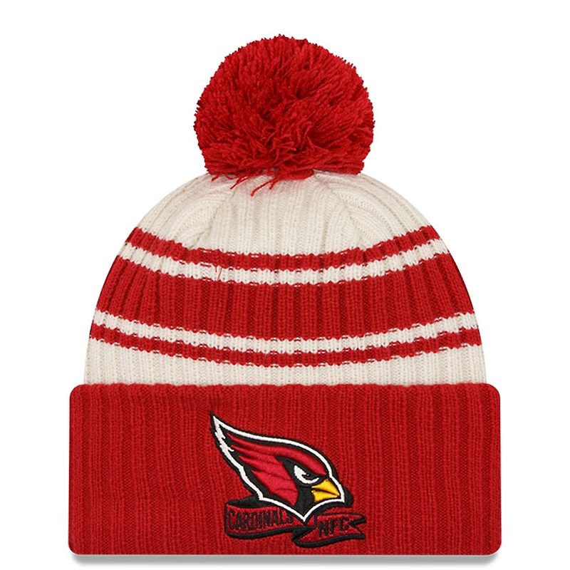 Youth New Era Cream/Cardinal Arizona Cardinals 2022 Sideline Sport Cuffed Pom Knit Hat