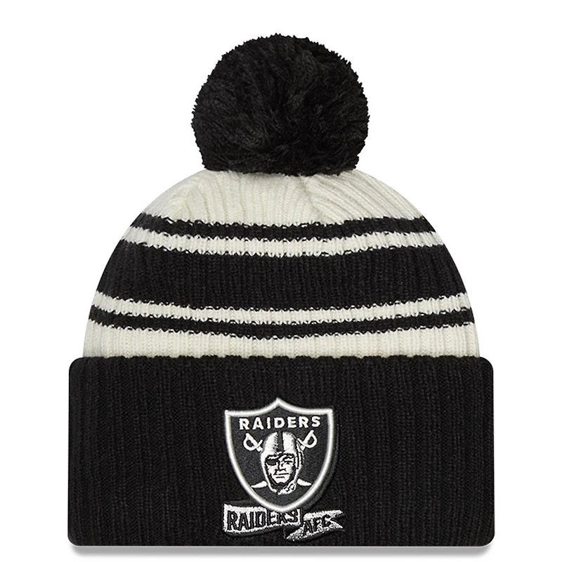 Youth New Era  Cream/Black Las Vegas Raiders 2022 Sideline Sport Cuffed Pom Knit Hat