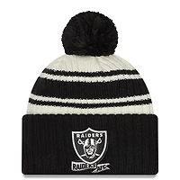 Youth New Era  Cream/Black Las Vegas Raiders 2022 Sideline Sport Cuffed Pom Knit Hat
