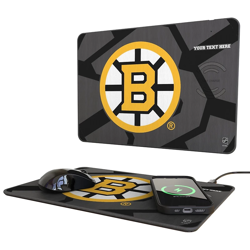 Keyscaper Boston Bruins Personalized 15W Fast Wireless Charger and Mouse Pad