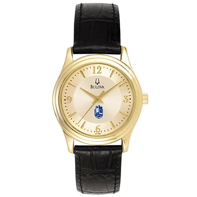 Women's Bulova Gold SUNY Geneseo Knights Stainless Steel Watch with Leather Band