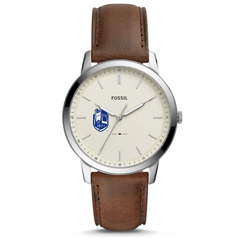 Fossil Silver SUNY Geneseo Knights The Minimalist Brown Leather Watch