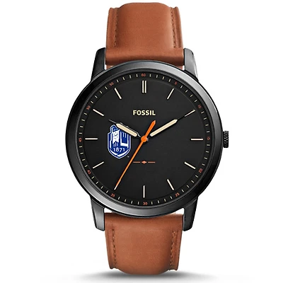Fossil Black SUNY Geneseo Knights The Minimalist Slim Light Brown Leather Watch