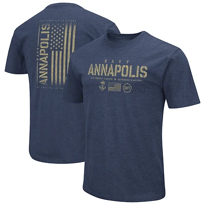 Men's Colosseum Heather Navy Navy Midshipmen OHT Military Appreciation Flag 2.0 T-Shirt