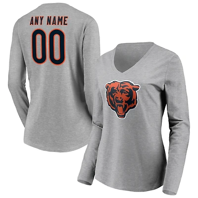 Women's Gray Chicago Bears Team Authentic Custom Long Sleeve V-Neck T-Shirt