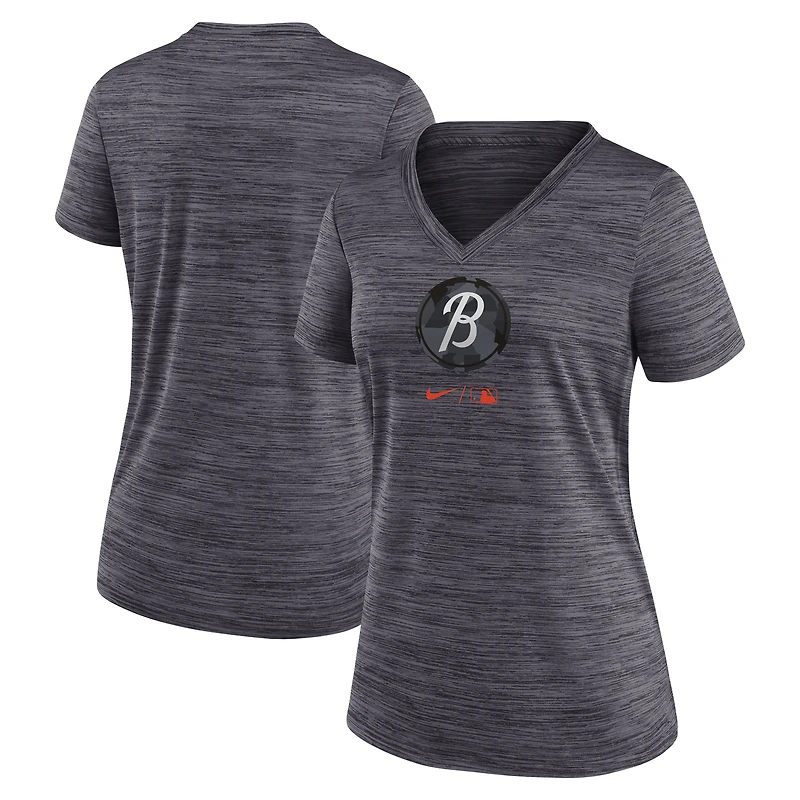 Women's Nike  Black Baltimore Orioles City Connect Velocity Practice Performance V-Neck T-Shirt