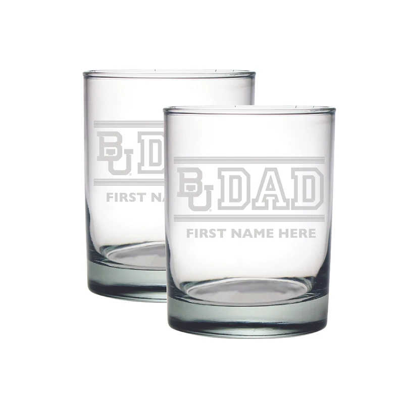 Baylor Bears Two-Pack 14oz. Personalized Dad Etched Rocks Glass