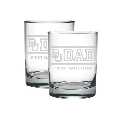 Baylor Bears Two-Pack 14oz. Personalized Dad Etched Rocks Glass