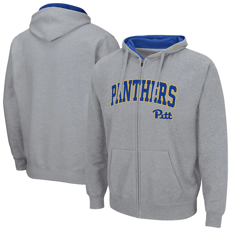 Men's Colosseum Charcoal Pitt Panthers Arch & Team Logo 3.0 Full-Zip Hoodie