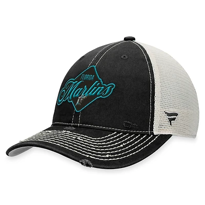 Men's Fanatics Black Florida Marlins Heritage Trucker Snapback Hat
