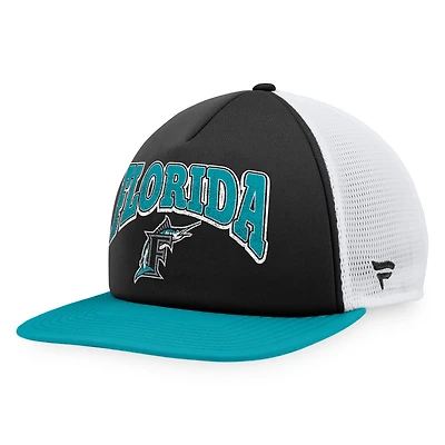 Men's Fanatics Black/Aqua Florida Marlins Heritage Foam Front Trucker Snapback Hat