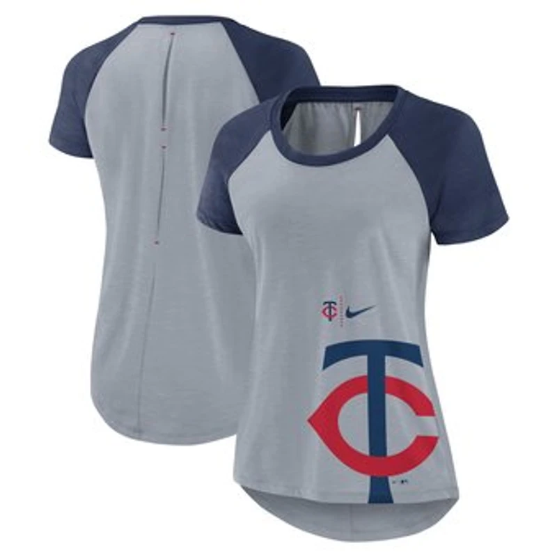 Women's Nike Heather Gray Minnesota Twins Summer Breeze Raglan Fashion T-Shirt