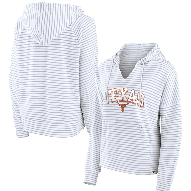 Women's Fanatics White Texas Longhorns Striped Notch Neck Pullover Hoodie