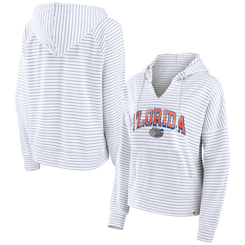 Women's Fanatics  White Florida Gators Striped Notch Neck Pullover Hoodie