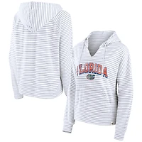 Women's Fanatics  White Florida Gators Striped Notch Neck Pullover Hoodie