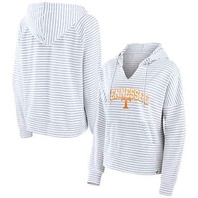 Women's Fanatics White Tennessee Volunteers Striped Notch Neck Pullover Hoodie