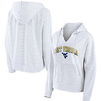 Women's Fanatics  White West Virginia Mountaineers Striped Notch Neck Pullover Hoodie