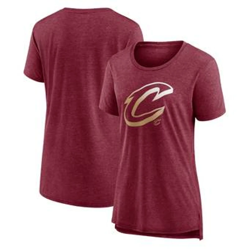 Women's Heather Wine Cleveland Cavaliers Gradient Logo Tri-Blend T-Shirt