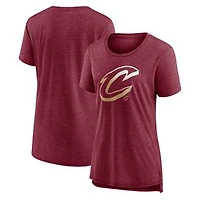Women's Heather Wine Cleveland Cavaliers Gradient Logo Tri-Blend T-Shirt