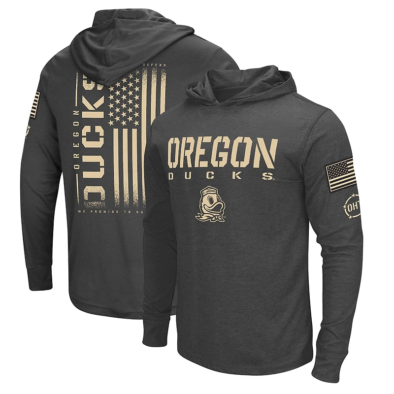 Men's Colosseum Heather Black Oregon Ducks Team OHT Military Appreciation Long Sleeve Hoodie T-Shirt