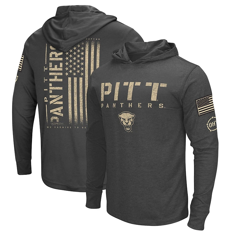 Men's Colosseum Heather Black Pitt Panthers Team OHT Military Appreciation Long Sleeve Hoodie T-Shirt