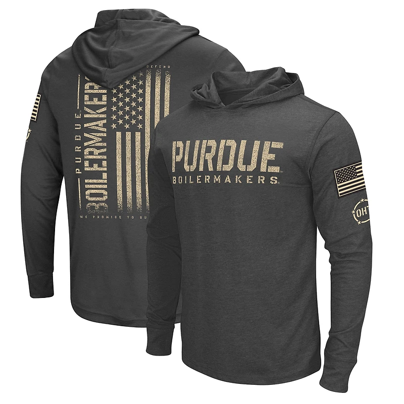 Men's Colosseum Heather Black Purdue Boilermakers Team OHT Military Appreciation Long Sleeve Hoodie T-Shirt