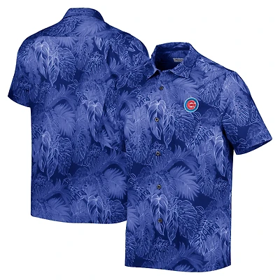 Men's Tommy Bahama Royal Chicago Cubs Bahama Coast Luminescent Fronds IslandZone Button-Up Camp Shirt