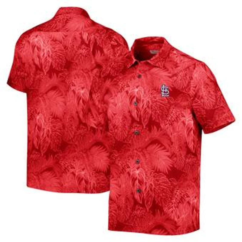 Men's Tommy Bahama Red St. Louis Cardinals Bahama Coast Luminescent Fronds IslandZone Button-Up Camp Shirt