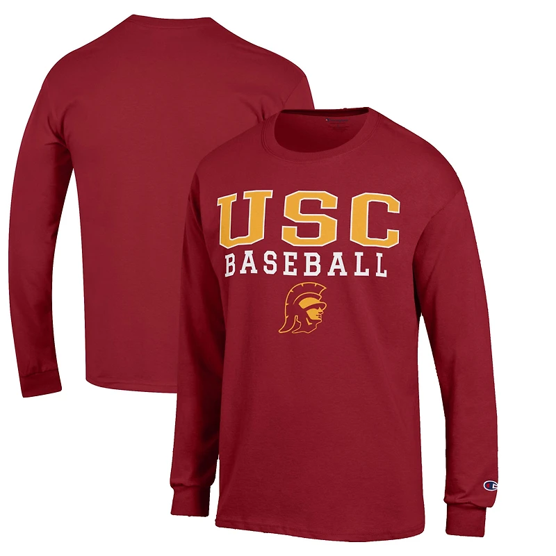 Men's Champion Cardinal USC Trojans Baseball Stack Long Sleeve T-Shirt