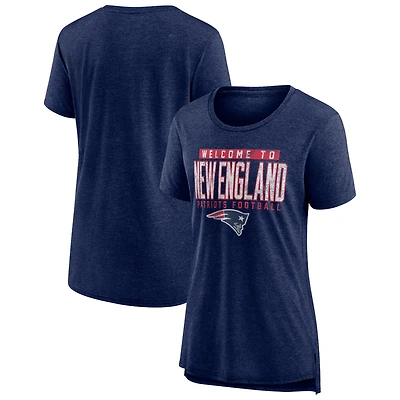 Women's Heather Navy New England Patriots Hometown First Down Tri-Blend T-Shirt