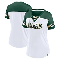 Women's Fanatics White Green Bay Packers Dueling Slant V-Neck Lace-Up T-Shirt